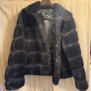 Donna Salyers Fabulous Furs Slate Gray Faux Fur Cropped Jacket NWT L